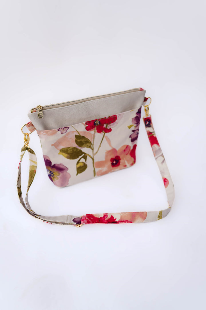 Faux Leather & Floral Medium Handbag