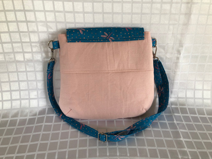 Dragonflies & Pink Linen Crossbody