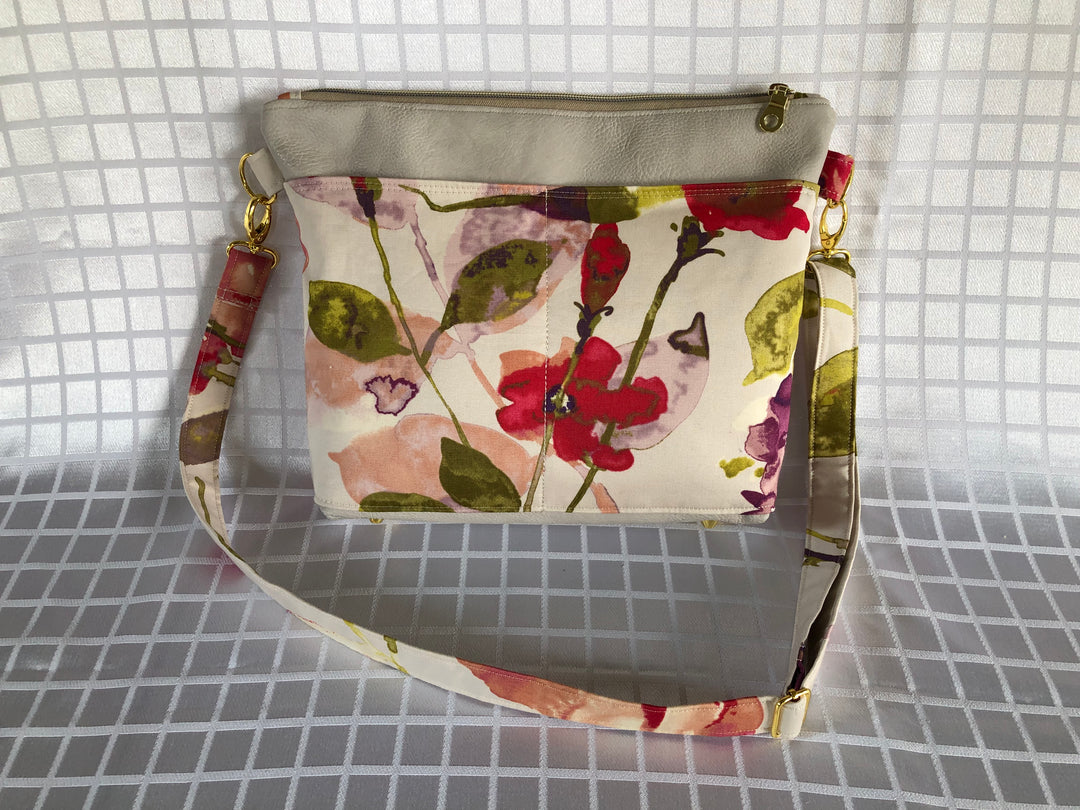 Faux Leather & Floral Medium Handbag