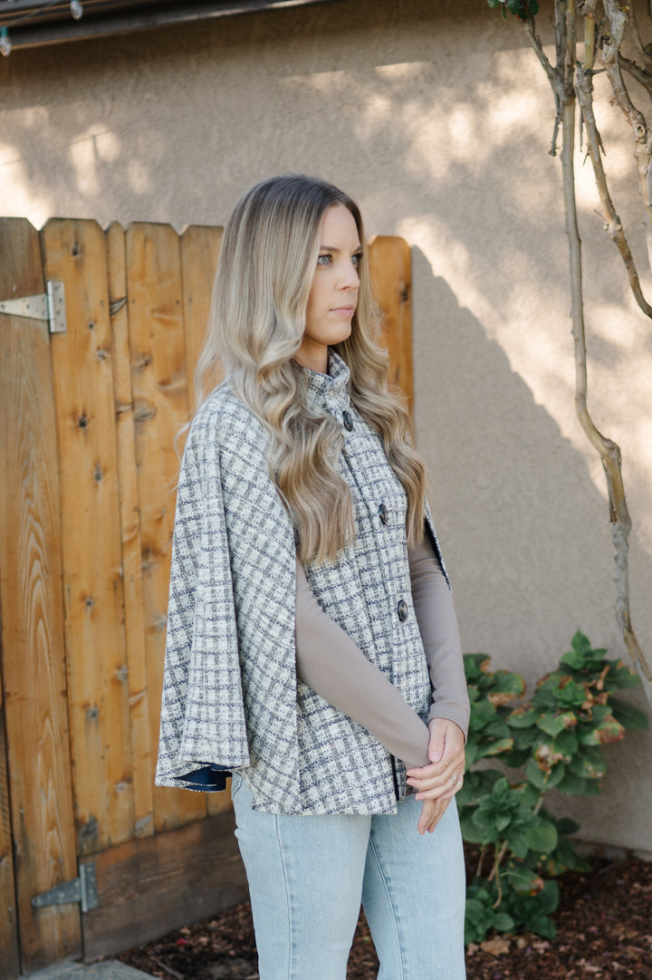 Classic Navy and Black with White Tweed Cape