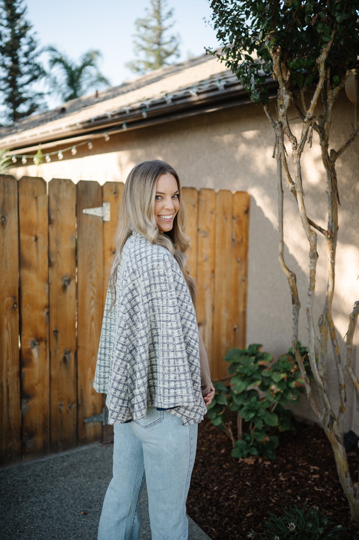 Classic Navy and Black with White Tweed Cape