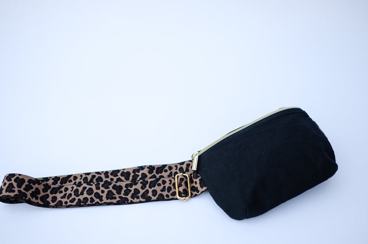 Black with Leopard Strap Crossbody