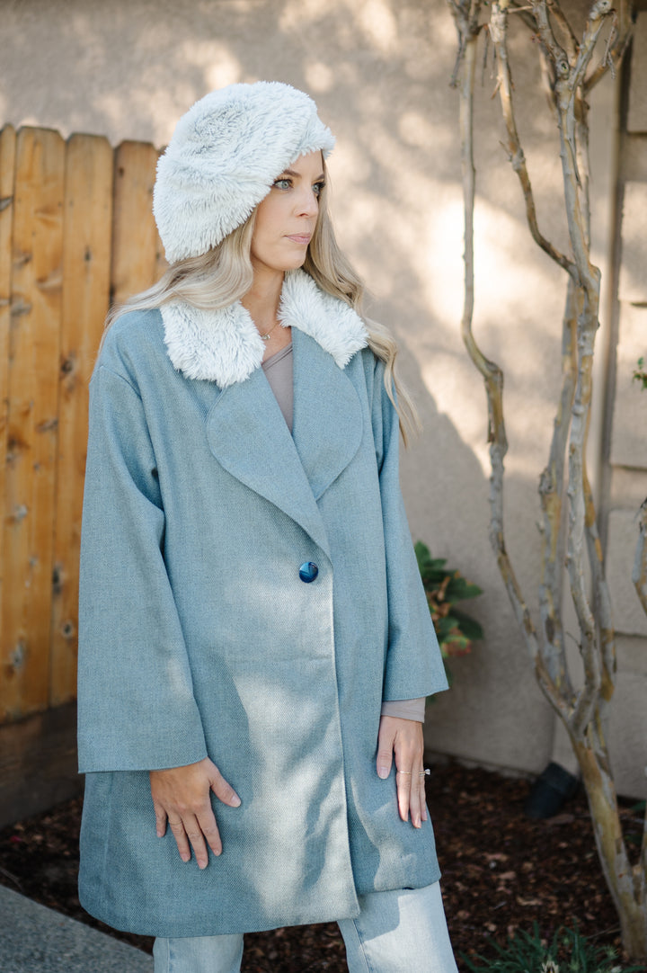 Powder Blue with Faux Fur Collar