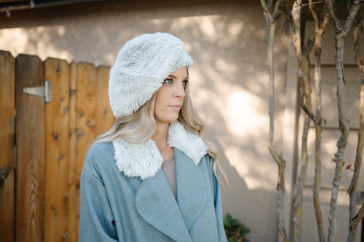 Beret in White Hue Faux Fur