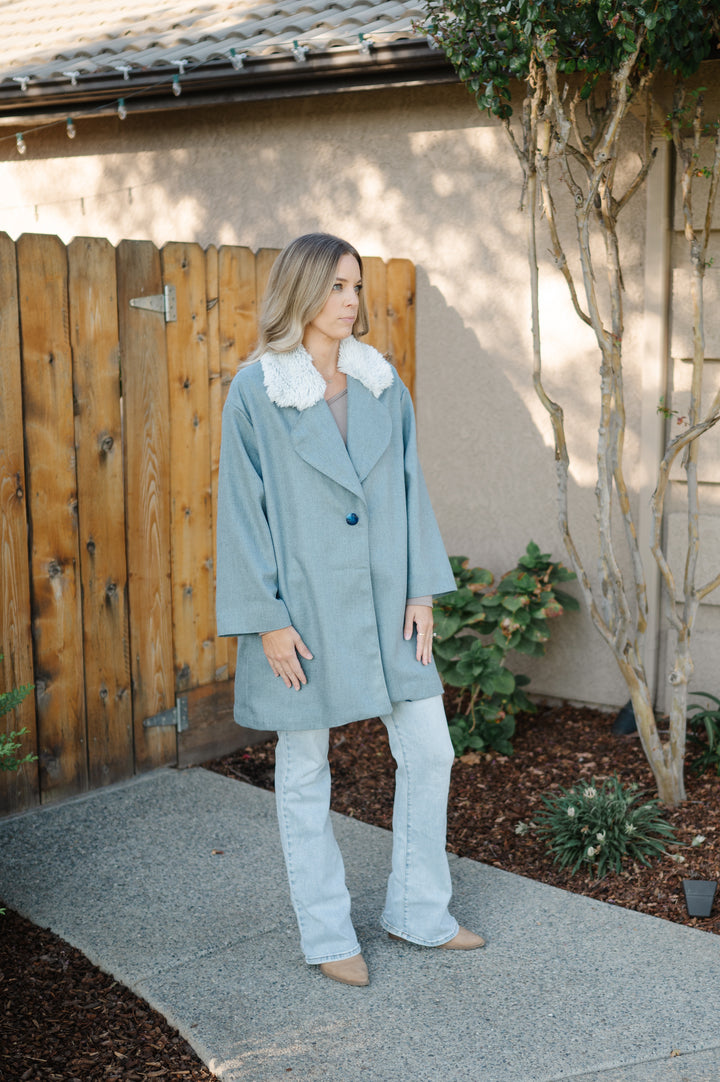 Powder Blue with Faux Fur Collar