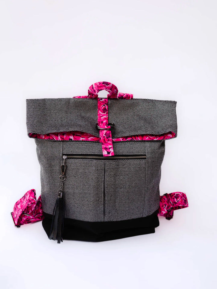 Black Tweed Textured Back Pack